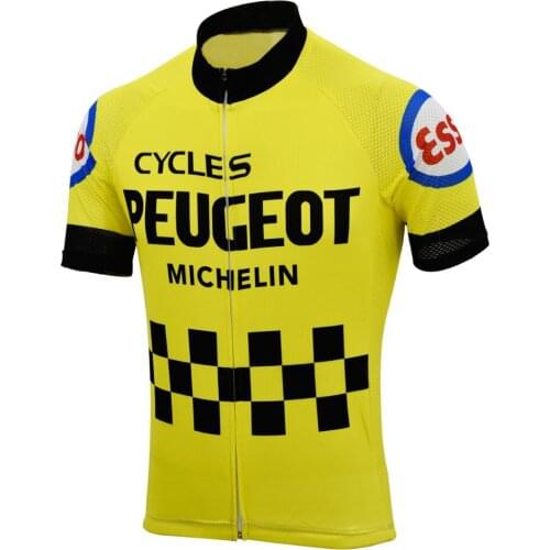 Men yellow cycling jersey black summer retro short sleeve tour bike wear old jersey road jersey cycling clothing