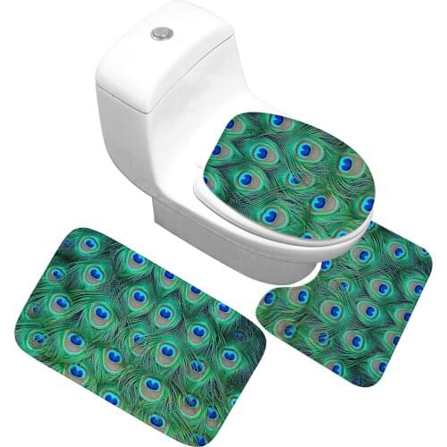 Modern Bath Room Rugs Toilet Carpet Set Washable Machine Printed 3 Piece Bath Mat Set Water Absorbent Mats Non Slip Carpets