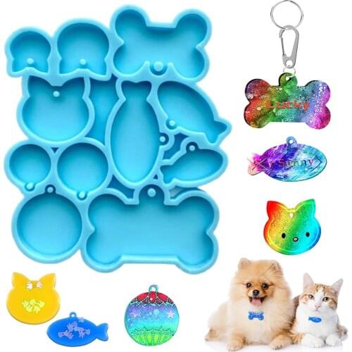 DIY Pet Tag Silicone Mold Kit For Resin Pet Cats Fishes Bones Dog Hanging Keychain Pendant UV Epoxy Resin Mold Key Rings Making