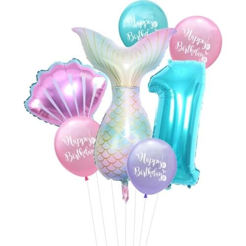 2021 NEW Mermaid Tail Balloons Sea Shells Balloon Foil Latex Balloon for Children Birthday Party Supplies Party Decorations