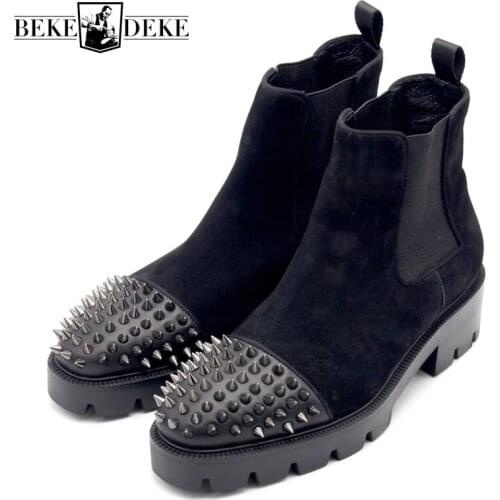 High Heel 5CM New Rivet Man Boot Matte Leather Chelsea Thick Bottom Boots Men Luxury Handmade Black Shoes Mens Footwear 44 10.5T