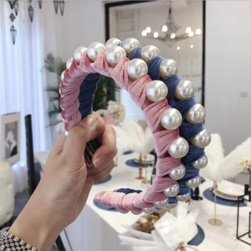 High-end Gold Velvet Big Pearl Winding Headband Fashion Hair Accessories Women Boutique Trendy Hairband Cute Hair Hoop Headwear