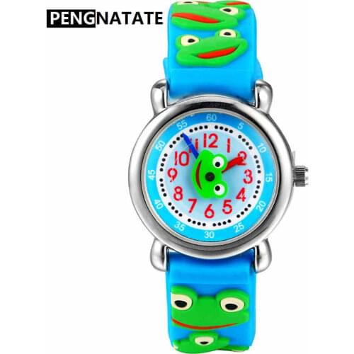 PENGNATATE Fashion Children Watches 3D Cartoon Frog Mini Strap Watch Students Boy Girls Silicone Bracelet Wristwatch Kids Gifts