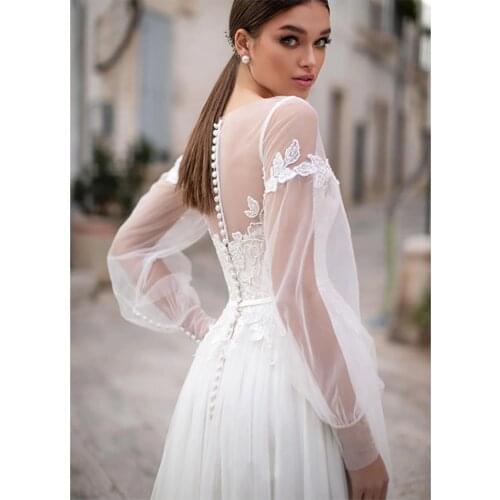 Fairy LORIE Beach Wedding Dress Lace Appliques New Design Buttons Back Bridal Dress floor Length Wedding Gowns
