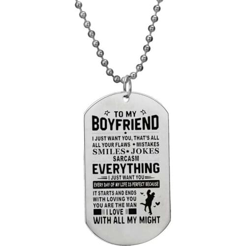 Stainless Steel Dog Tag Pendant To My Boyfriend Necklace Women Men Lovers Couples Jewelry Valentines Day Gifts Accessories Hot