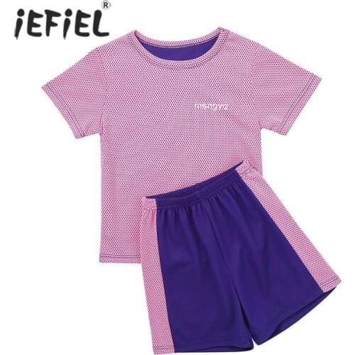 Kids Girls Boys Casual Breathable Sport Suit Short Sleeves T-Shirt+Shorts Set Quick-drying Suit Sportswear for Running Workout