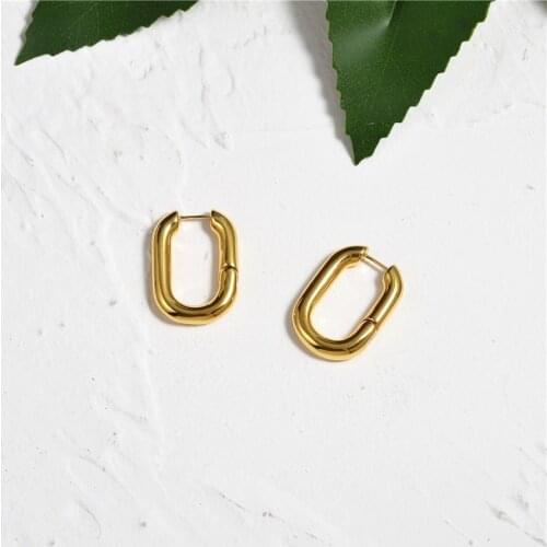 French Style Simple U-Design Earring Brand Vintage Gold Color Oval Design Luxury Fashion Earring Office Lady Jewelry
