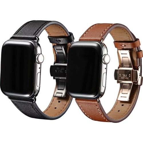 Watch strap for apple watch 6 5 band 44mm 40mm 42mm 38mm belt Butterfly buckle leather bracelet for iwatch 6/5/4/3/2/1 watchband
