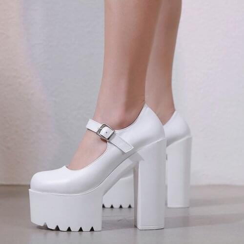2021 spring and summer new sandals round head high heel shoes one line buckle thick heel 15cm single shoes