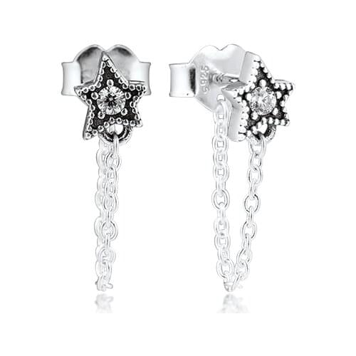100% Sterling-Silver-Jewelry Celestial Stars Earring with Clear CZ Free Shipping