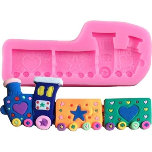Cartoon Train Silicone Mold Baby Birthday Fondant Molds Cake Decorating Tools Chocolate Gumpaste Candy Polymer Clay Resin Moulds