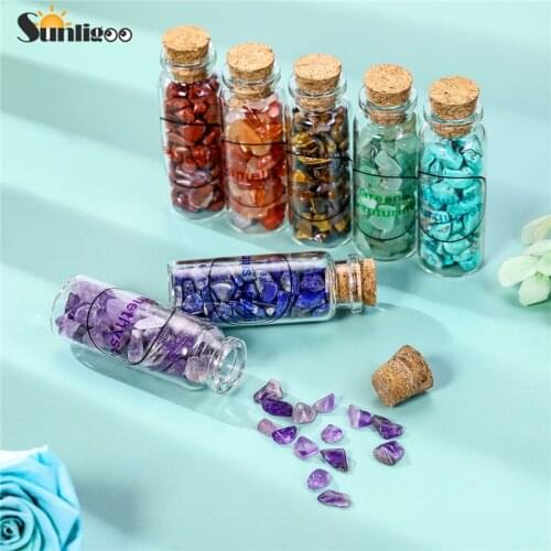 Sunligoo 7 Pcs Glass Wishing Bottles Gemstone Kit Natural Crystal Tumbled Chip Stones Reiki Healing Yoga Energy 7 Chakra Stone