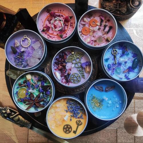 1 PCS Prosperity Candle with Crystals Herbs Soy Vegan Wealth Scented Candle Jars Magic Candles 200g