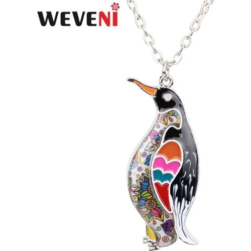 WEVENI Statement Alloy Enamel Cartoon Penguin Necklace Pendant Ocean Unique Animal Jewelry For Women Girls Charms Gift Wholesale