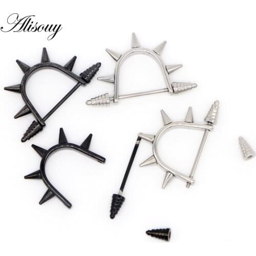 Alisouy Punk Style Stainless Steel 2 Color Stud Earrings Mens Punk Ear Jewelry Rock Gothic Unisex Piercing Earring body jewelry