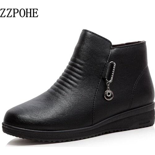 ZZPOHE Plus velvet warm mother and womens shoes PU soft leather non-slip soft bottom middle-aged snow and ankle winter boots
