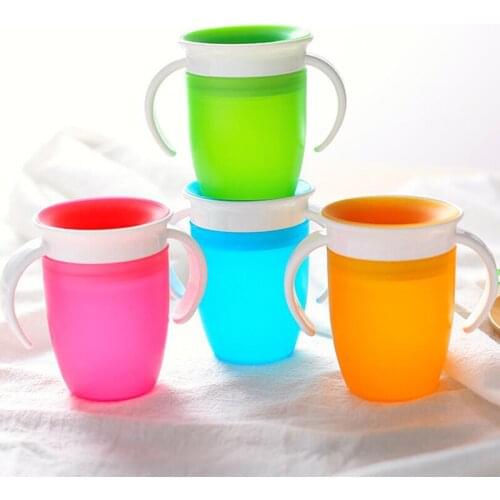 1PC 360 Baby Cups Can Be Rotated Cup Baby Learning Drinking Cup LeakProof Child Water Cup Bottle 260ML Copos