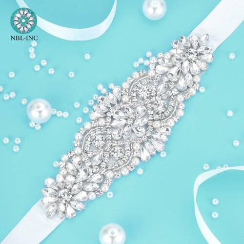 1PC) Rhinestones Bridal applique belt wedding sash with crystal diamonds for wedding dress WDD1104