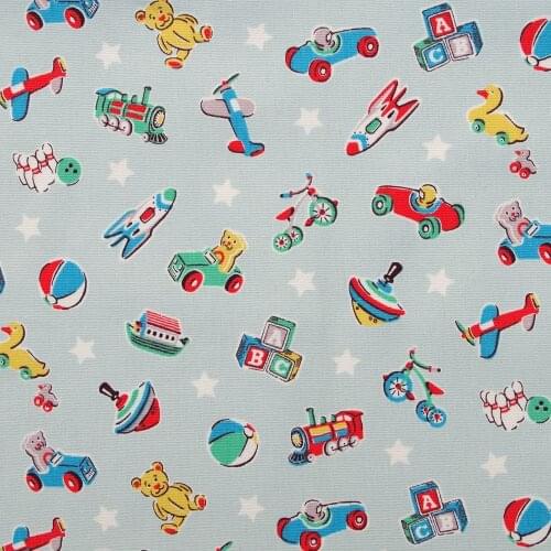 1 yard Cotton Canva Fabric for sewing, pathwork, bag, curtain, hadmaking- Train, car, plane, house and ball (width=140cm,380g)