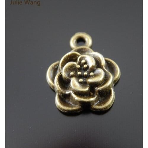 Julie Wang 10PCS Charms Alloy Retro Bronze Mini Flower Hanging Charms Pendants for Bracelet Jewelry Making Accessories