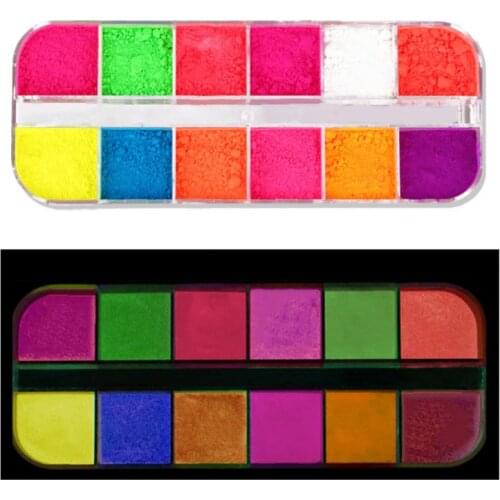 12color Neon Pigment Powder Set Fluorescent Nail Glitter Eye Powder Manicure Decoration Halloween Nail Art Powder TSLM2