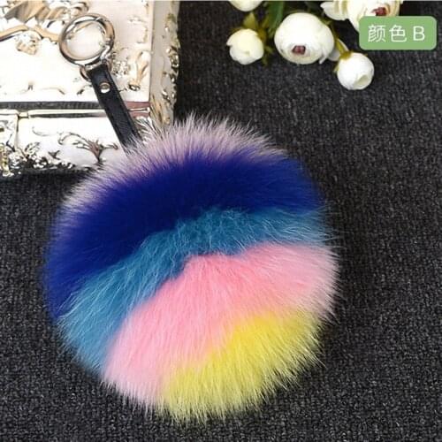 15CM Multicolored Fox Fur PomPom Women Bag Bug Monster Bag Charm Genuine Fur Rainbow Keychain Luxury Pendant TKK034-B