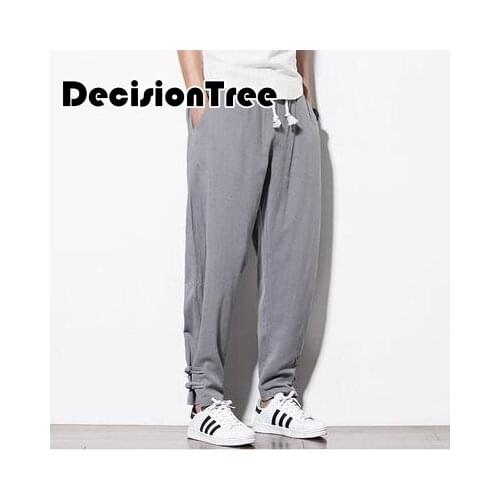 2021 high elastic sport pants linen men yoga pants workout running gym fitness loose wide bloomers casual sweatpants tai jogging