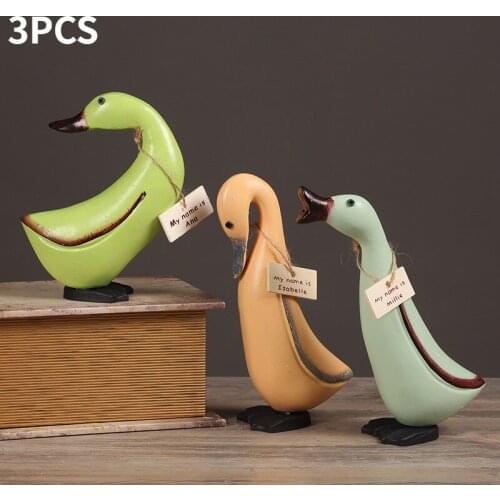 3pcs Wooden Carving Crafts Gift Cute Duck Rural Style Home Decoration Living Room Desk Bedroom Decoration Accessories
