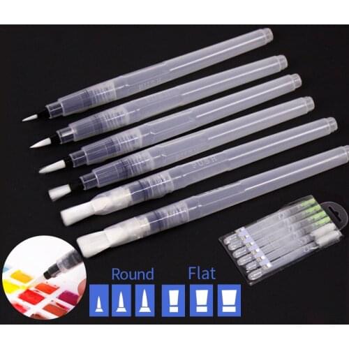 6Pcs Different Shape Large Capacity Barrel Water Paint Brush Soft Calligraphy Painting Drawing Pen Art Supplies