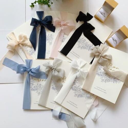 8colors Romantic Wedding Vows Card With 100% Silk Ribbon Wedding Favor Bridal Shower Photo Props Flatylay His Her Vow Gift