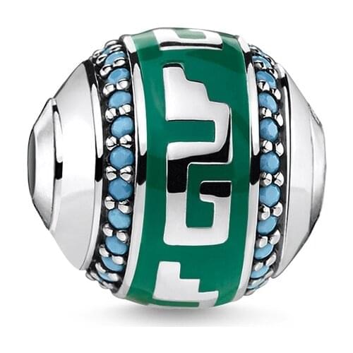 925 Sterling Silver Green Aztec Ethnic Beads, Thomas Style Karma Beads Ts Jewelry Accessories Fit Necklace Bracelet for Women