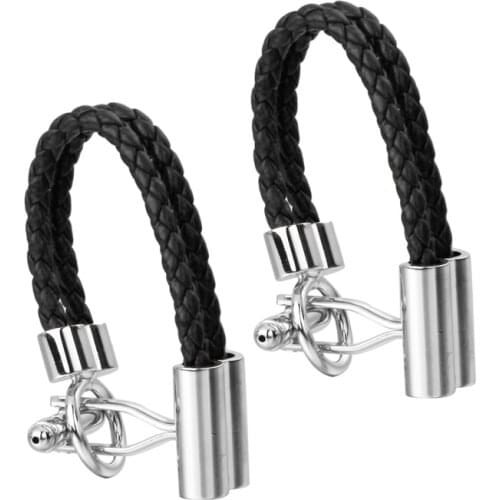 A pair of free shipping, high quality mens shirts black cufflinks classic simple black leather rope Cufflinks