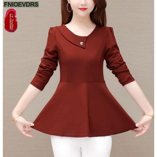 L-5xl 2021 Fall Autumn Women Button Elegant Office Lady Retro Vintage Casual Loose Peplum Tops Tunic Basic Shirts Blouses