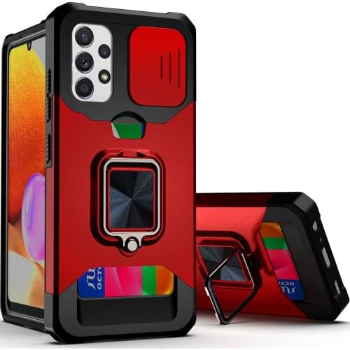 For iPhone 13 12 11 Pro Max Case, Kickstand with Slide Camera, Built-in 360 Rotate Ring Stand Magnetic Card Slot Credit Cover