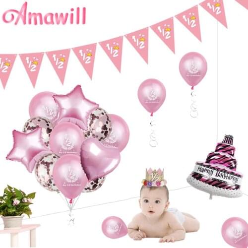 Amawill Baby Shower Baby Boy Girl Half Birthday Decor My 1/2 Birthday Balloons Kids Six Months Birthday Party Decorations