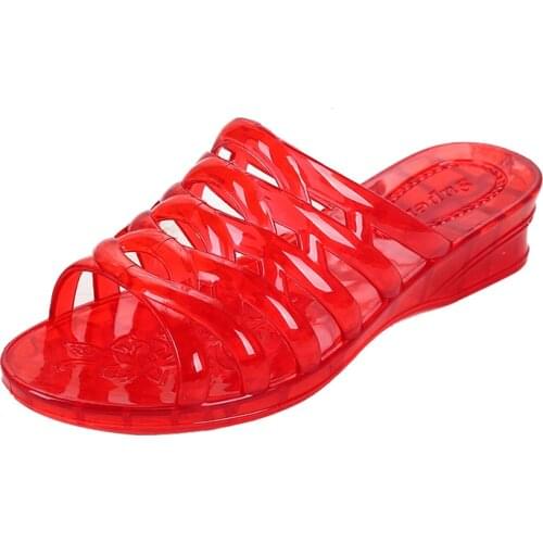 Indoor Wedge High-heeled Slippers Women Summer Jelly-colored Bathroom Sandals and Slippers Transparent Non-slip Shoes