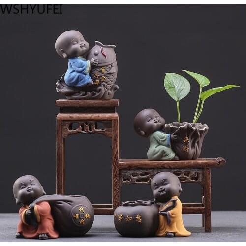 Creative Purple Clay tea Pet Lovely Buddha Monk Figurine Ornament Handmade Tea Play Desktop Accessories Boutique Crafts