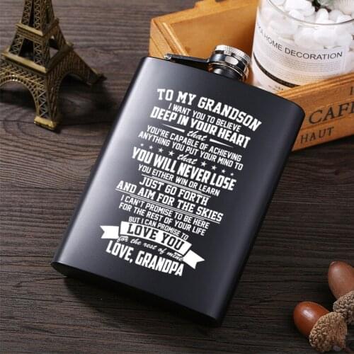 Grandpa To my Grandson Stainless Steel hip flask Portable Pocket Engraved Wine Drink Pot Alcohol Whiskey Vodka flagon