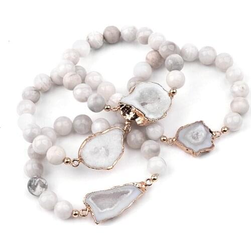 Hot Sale 6Pcs Natural Stone 8mm 10mm Beads Bracelet Female Irregular Crystal Agatess Volcanic Stone Beads Hand String DIY