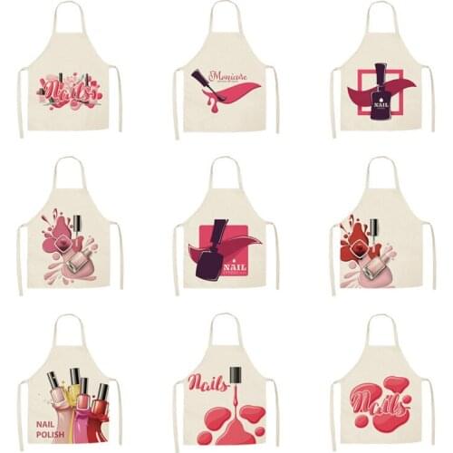 Hot Sale Pink Nail Polish Printed Apron Linen Apron Creative Home Furnishing Waterproof And Oil-proof Sleeveless Apron