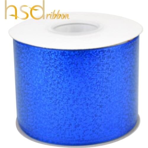 HSDRibbon 75mm 3inch Solid Gold Dark blue holographic foil grosgrain ribbon