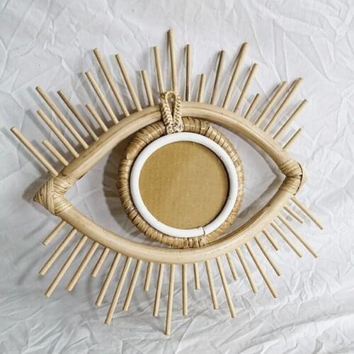 Rattan Innovative Art Decoration Eye Shape Makeup Mirror Dressing Wall Hanging M68E