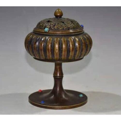 Exquisite Chinese Classical Style Pure Copper Old Home Decoration Collectible Gift Pumpkin Incense Burner Censer