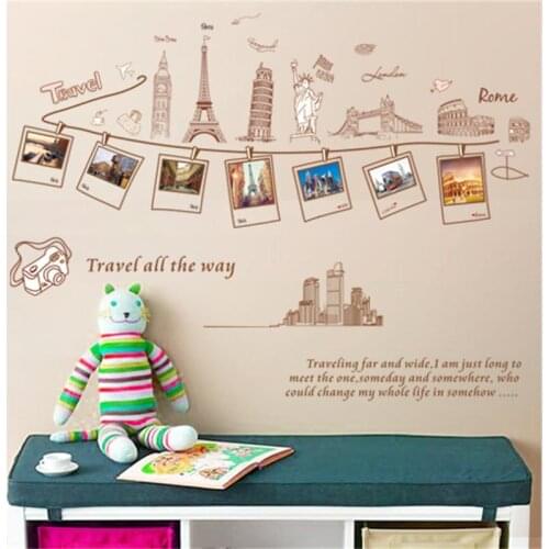 Creative travel around the world building wall stickers home decor living room posters diy removable sofa background wall decals