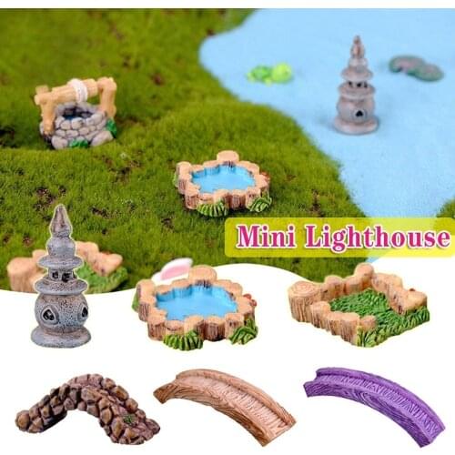 Mini DIY Resin Miniature Craft Figurine Fairy Garden Ornament Decor Grass Bridge Figurines Micro House Miniature Garden Ornament