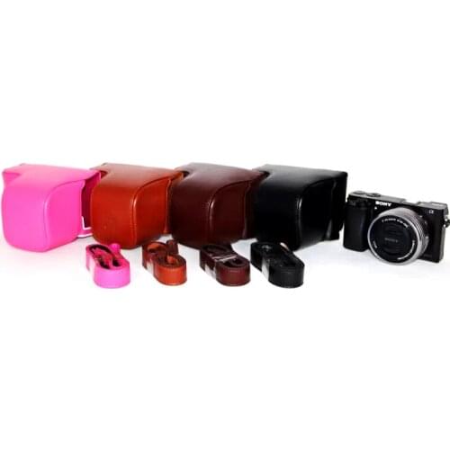 New Protective Leather Camera Case Cover Bag and Shoulder Neck strap for Sony Alpha a6000 a 6000 16-50mm Lens camera case bag
