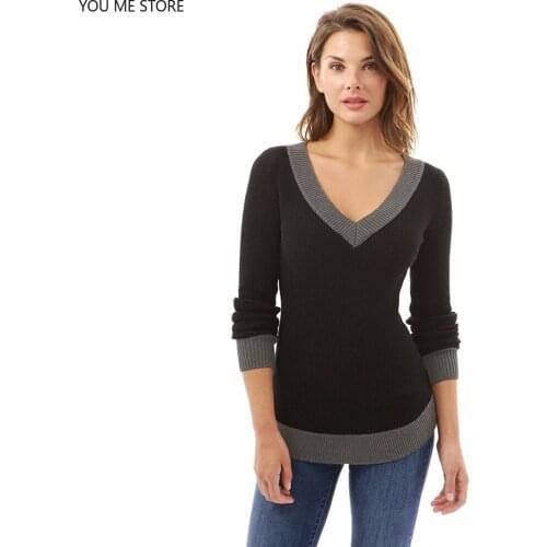 NEW Women Sweater V Neck Long Sleeve Casual Curve Hem Sweater Women Fashion Tops Winter Sweater