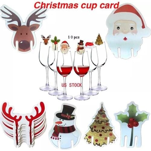 10Pcs Christmas Cup Card Christmas Decorations Santa Hat Wine Glass Decor Merry Christmas Ornament for New Year Party Supplies