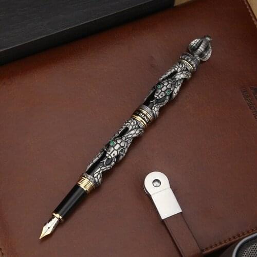 1-Piece Jinhao 3D Snake Fountain Pen Luxury Metal Inking Pens Fine Nib 0.5mm Gift Writing Stationery Business Office Supplies