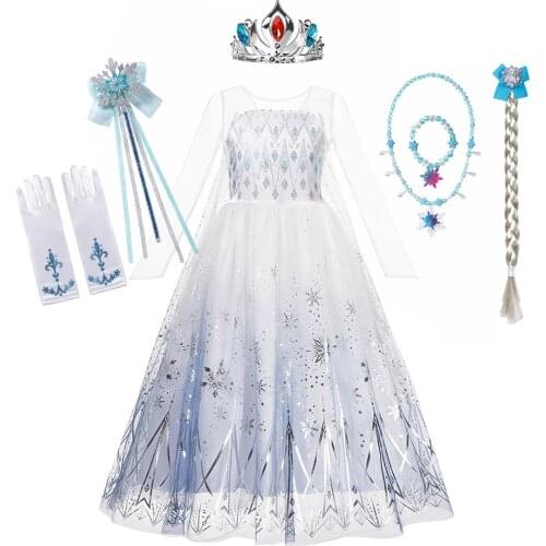 Frozen 2 Elsa Dress Girls Party Vestidos Cosplay Girl Clothing Halloween Snow Queen Birthday Princess Dress Kids Costume